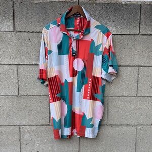 Multicolor Geometric 3 Button Polo Shirt